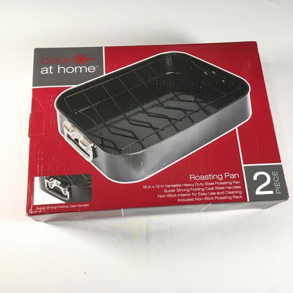 Linen N Things Cook at Home 16x12 Non Stick Heavy Duty Steel Roasting Pan &Rack - Picture 6 of 14